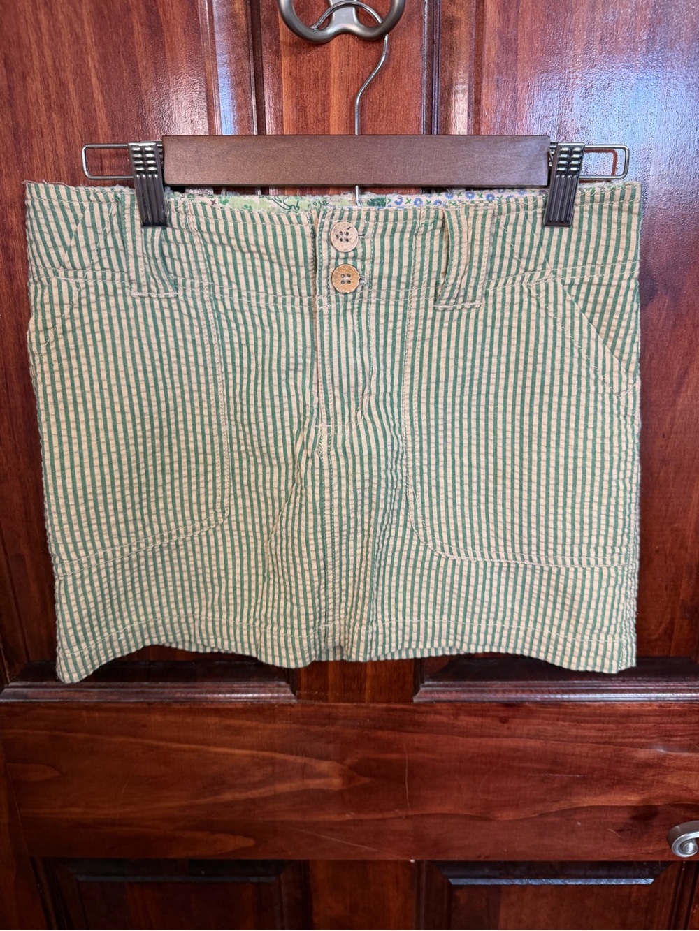 Tailor Vintage Green and Cream Striped Cotton Skirt